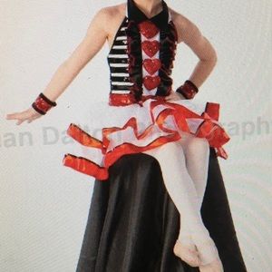 Glamour Costumes, child small, black, white, red, sequins, smoke free home,